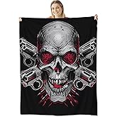 cromcu Skull Blanket for Kids and Adults, Flannel Skeleton Throw Blankets with Black Background for Sofa Couch Bed Living Room Halloween Decor Gifts, Single-Sided Printing, 50x60 Inches