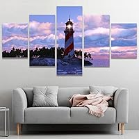 SIGNWIN Framed Canvas Wall Art Beautiful Scenery of Dramatic Sunset with Lighthouse on Island in Sea Modern Art Contemporary Panoramic Relax/Calm for Living Room, Bedroom, Office - 60