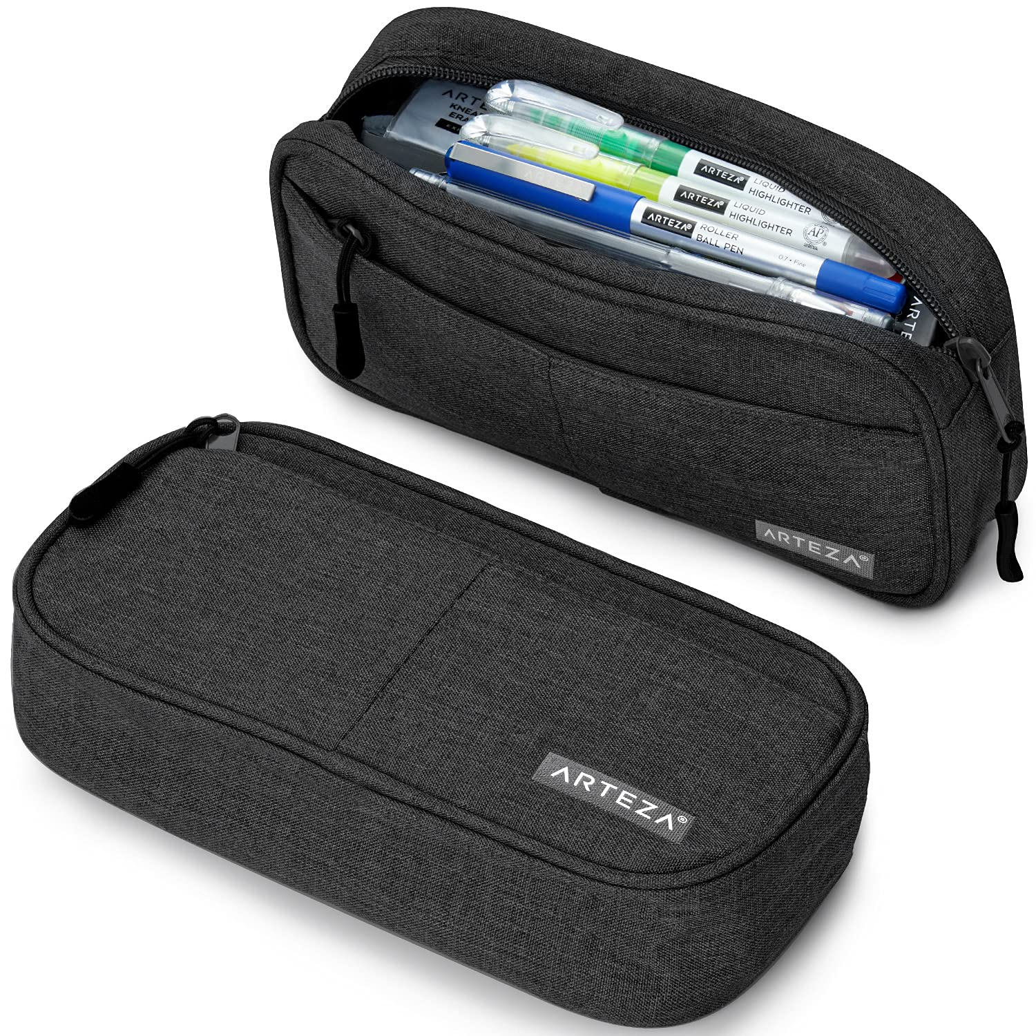 ARTEZA Pencil Case, Black Pencil Pouch with Zip Closure and Outer Pocket, School Supplies for Students and Teachers โ image 1