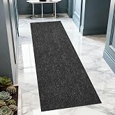 2x8 ft Outdoor Runner Rug, Non-Slip Indoor Outdoor Carpet Runner with TPR Backing, Waterproof Mat for Hallway, Kitchen, Patio, Garage, Deck, Entryway, Black Fine Stripes