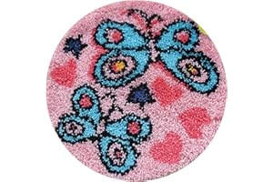 LAPATAIN Latch Hook Kits DIY Crochet Yarn Kits,Carpet Embroidery Hook Rug Kit Needlework Sets Cushion for Kids or Adults Home Decor Butterfly 20x20inch