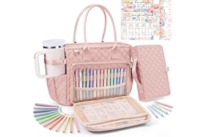 FLOE Large Bible Bag with Bible Cover Case for Women, Quilted Church Tote Bag Bible Carrying Case w/Shoulder Strap, Bible Study Supplies Journaling Kit Bible Accessories Christmas Christian Gifts for Women