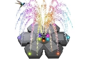 GAIZERL Solar Fountain Snowflake Style, 2025 Upgrade 3.5W Solar Bird Bath Fountains, Solar Powered Water Fountain with 2000mAh Battery, LED Lights, 7 Nozzles for Hummingbird, Garden, Pool, and Pond