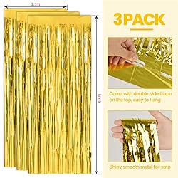 PABUES 3 Pack 3.3 x 6.6 FT Gold Foil Fringe