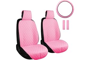 ENOGE Linen Car Seat Covers Front Seat Covers Breathable Cloth Fabric Car Seat Protector Universal Fit Most Automotive, Van, SUV, Trucks (Pink, 2 Front Set)