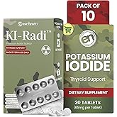 EarthNutri KI-Radi™ Potassium Iodide Tablets 65 mg – High Potency Iodine Supplement for Thyroid Support, Emergency Preparedness – Potassium Supplement in Foil Blister – 200 Tablets (10 Pack of 20)