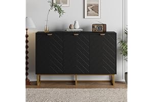 47.2" Modern Sideboard Buffet Cabinet with Storage, Wood Accent Storage Cabinet with Doors & Adjustable Shelf, Console Table 