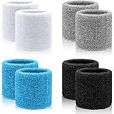 Wrist Bands for Sweat, Wristbands Sports for Men & Women, Moisture Wicking Breathable Athletic Cotton Terry Cloth Sweatband for Tennis, Basketball, Football, Running, Gym, Working Out (Set of 4 Pairs)