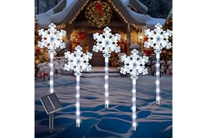 BRIGHTDECK Solar Christmas Snowflake Pathway Lights, Set of 5 Outdoor Garden Lights Decorations，Waterproof Stake Decorative Light for Yard Lawn Porch Walkway Decor (Cool White, 5 Pack)