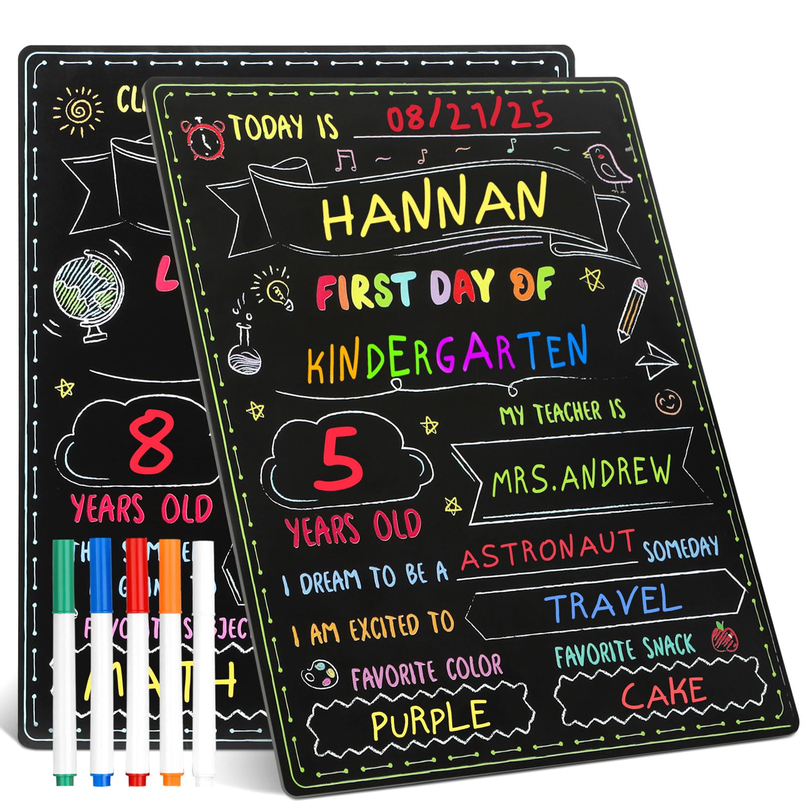 Photo 1 of First & Last Day of School Board Sign with 5 Liquid Chalks, Fabmaker 11.8"x9.4" Back to School Sign Boards, Erasable Density Board, Double-Sided 1st Day of Schools Kindergarten Preschool Supplies