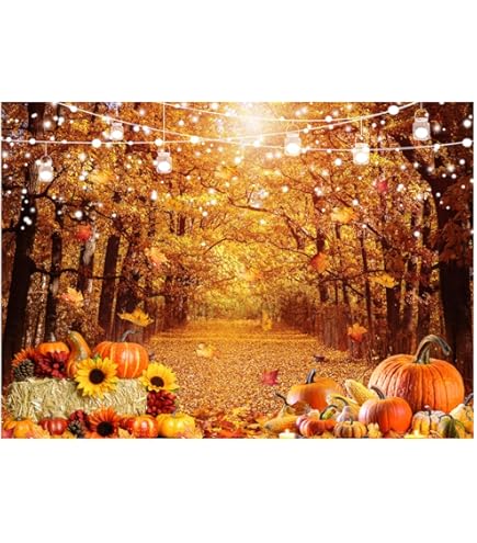 Toile De Fond Photo Automne 4,5x2,5m - Forêt, Citrouilles, Feuilles D'érable - Décoration Thanksgiving, Fête Des Récoltes - Xiaoterna
