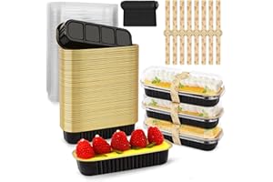 MOOMANGOO Mini Cake Pans with Lids,6.8 Oz Mini Loaf Pans with Lids Aluminum Foil Mini Loaf Baking Pans 100pcs Disposable Bread Pan Aluminum Foil Long Baking Cupcake Liners for Cake Bakery Wedding Birthday Party