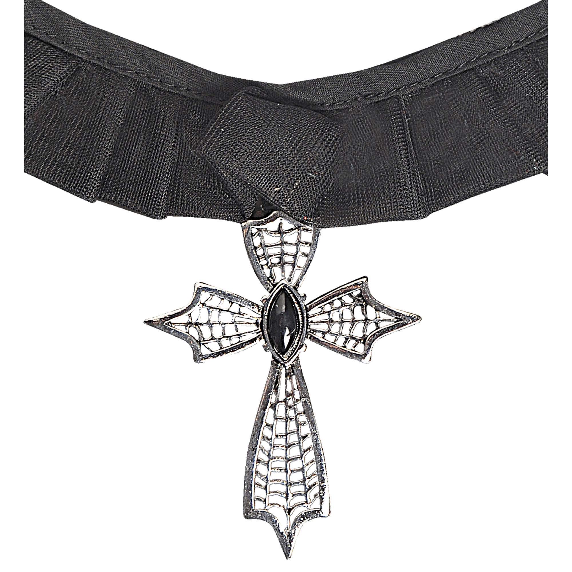 Gothic Cross Choker withBlack Gem Accessory for Fancy Dress