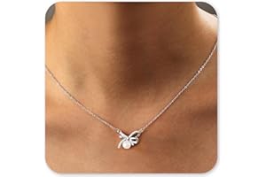 DAYANEY Silver Bow Necklace Pearl Necklaces for Women, Dainty Single Pearl Choker Pendant Necklaces as Bow Jewelry, Adjustable Sparkly Prom Jewelry as Wedding Jewelry for Bride Bridesmaid Gifts
