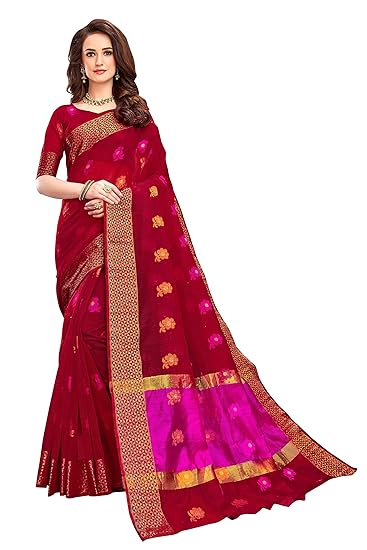 Womens Kota Doria Polyester Saree With Unstitched Blouse (kota-doria102red_Red)