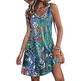 HOTOUCH Women's Casual Sundress with Pockets Summer Beach Dress Floral T-Shirts Dress V Neck Loose Tank Dresses