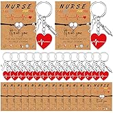 Yinkin 32 Pcs Nurse Keychain Gifts Thank You Gift with Pendant Nurse Party Favors Appreciation Nurse Keychain with Red Heart Pendant Gifts with Cards Nurses Week Nurse Day Student Graduation Gifts