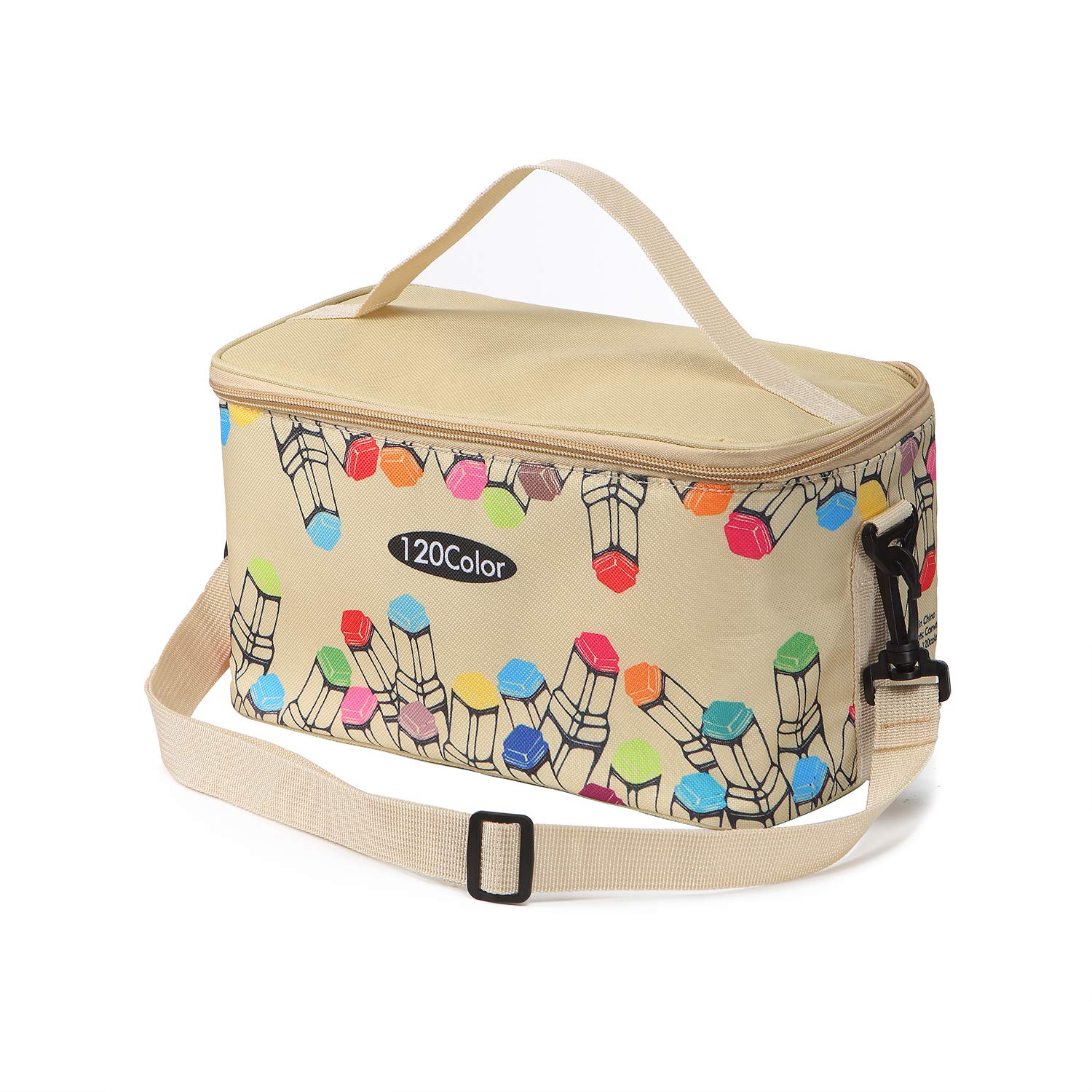 Toprema New Marker Pen Case Holder Multifunctional for 120 Markers Zipper Storage Bag with Pattern Khaki