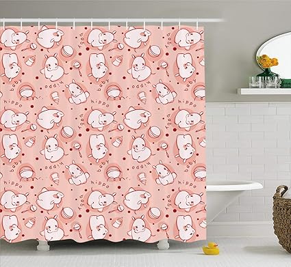 Amazon Com Ambesonne Hippo Shower Curtain Cute Baby Hippo