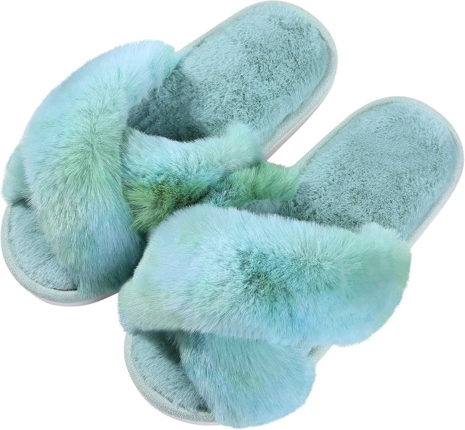 Evshine Women's Fuzzy Slippers Cross Band Memory Foam House Slippers