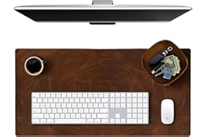Elizo Real Leather Desk Mat Set (32x16) Large Desk Cover Desk Blotter Protector Computer Gaming Mouse Pad Table Laptop Office Desktop Accessories