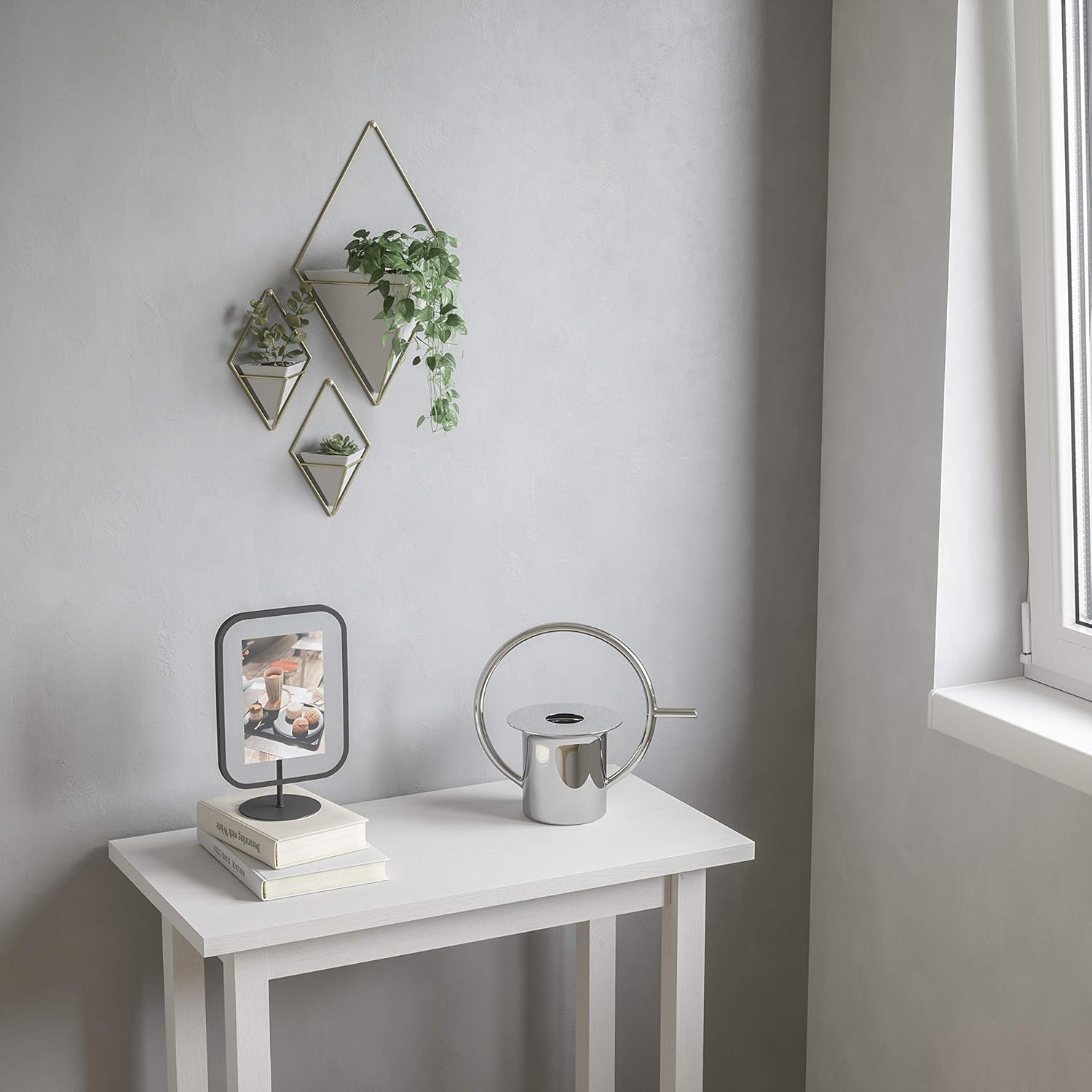 Umbra Trigg Hanging Planter Vase & Geometric Wall Decor Container, Small, White/Brass: Home & Kitchen