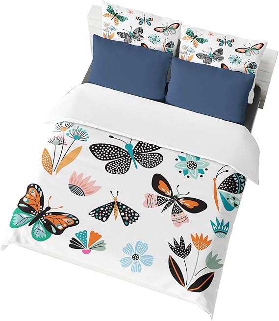 Jwellking Butterflies Queen Size Kids' Bedding Set,Colorful