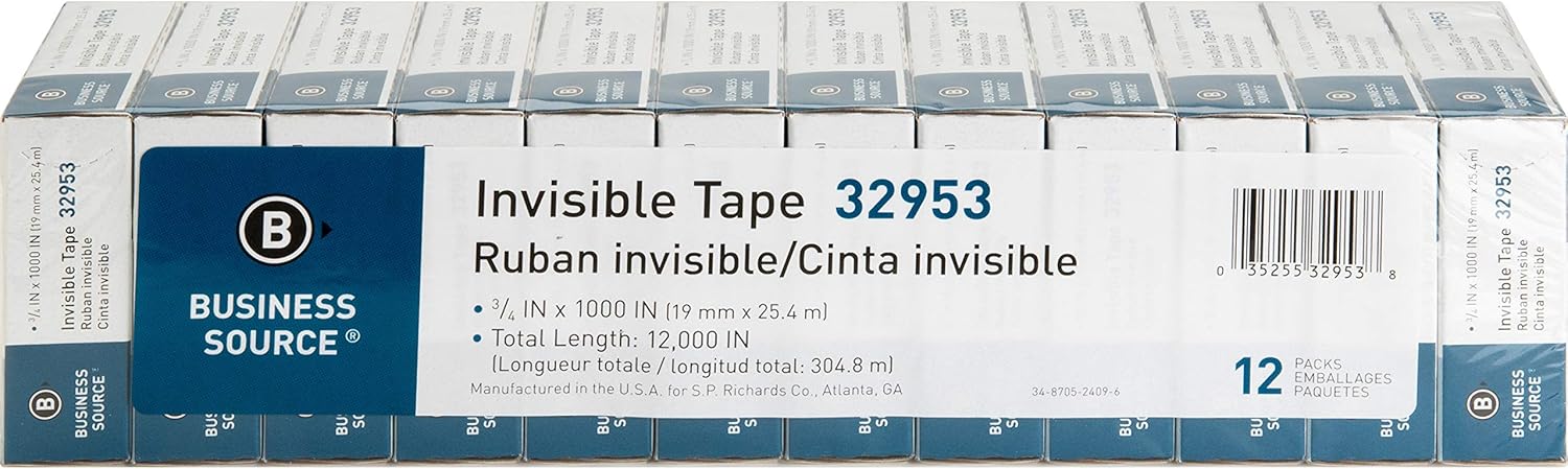 Business Source BSN32953 Premium Invisible Tape Value Pack, Clear (12 PACK) : Scotch Tape : Office Products