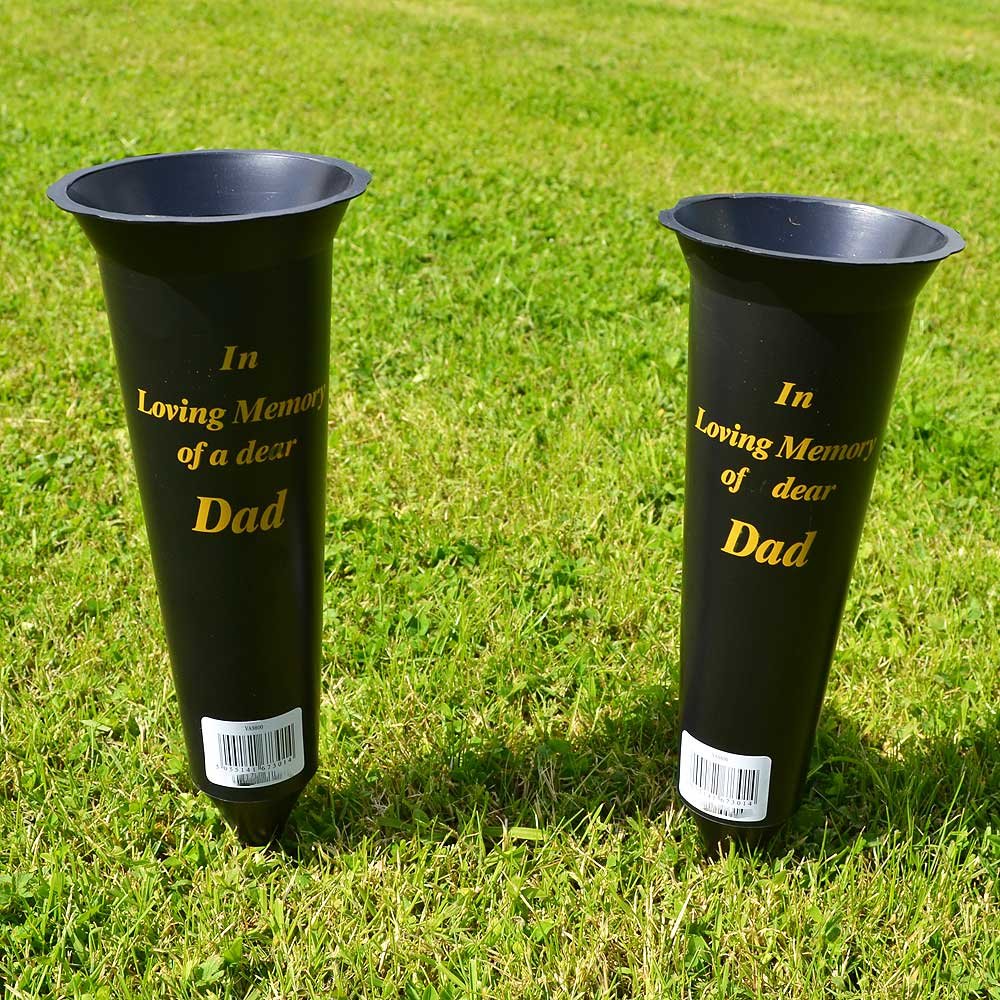 Set of 2 Dad In Loving Memory Spiked Memorial Grave Flower Vases