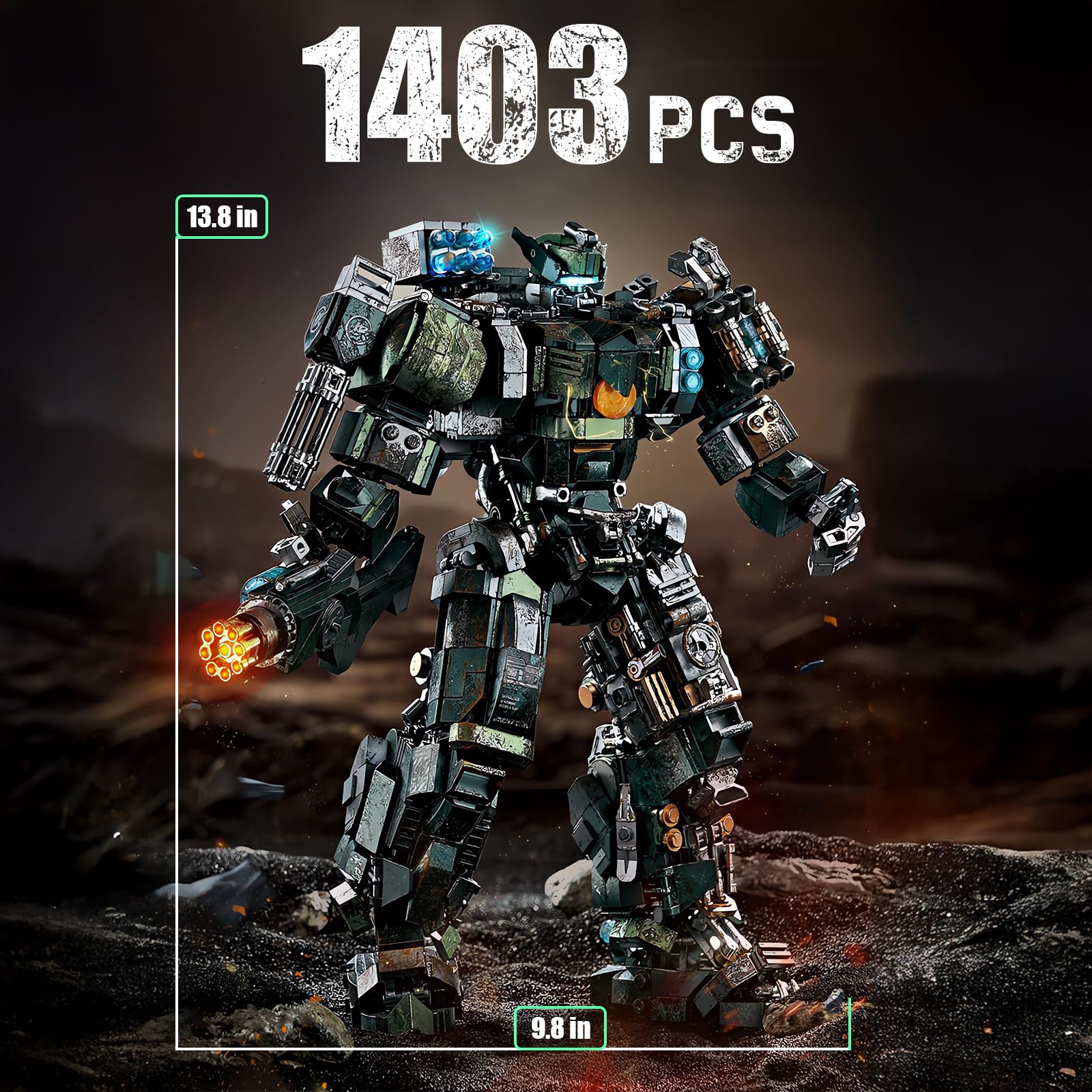 HIGH GODO Mech Building Blocks Set for Adults, Motorized Robot Model Building Kit with Multiple Weapons, Battle Damage Style Warrior Collectible Gifts for Man Ages 14+ (1403 Pieces)