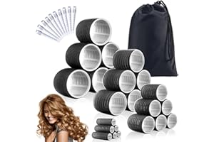 DAFENG 34Pcs Hair Roller Set with Clips, Self-Grip Hair Rollers for Volume, Salon Hairdressing Curlers and DIY Hairstyles, 4 Sizes Rollers Hair Curlers in a Storage Bag