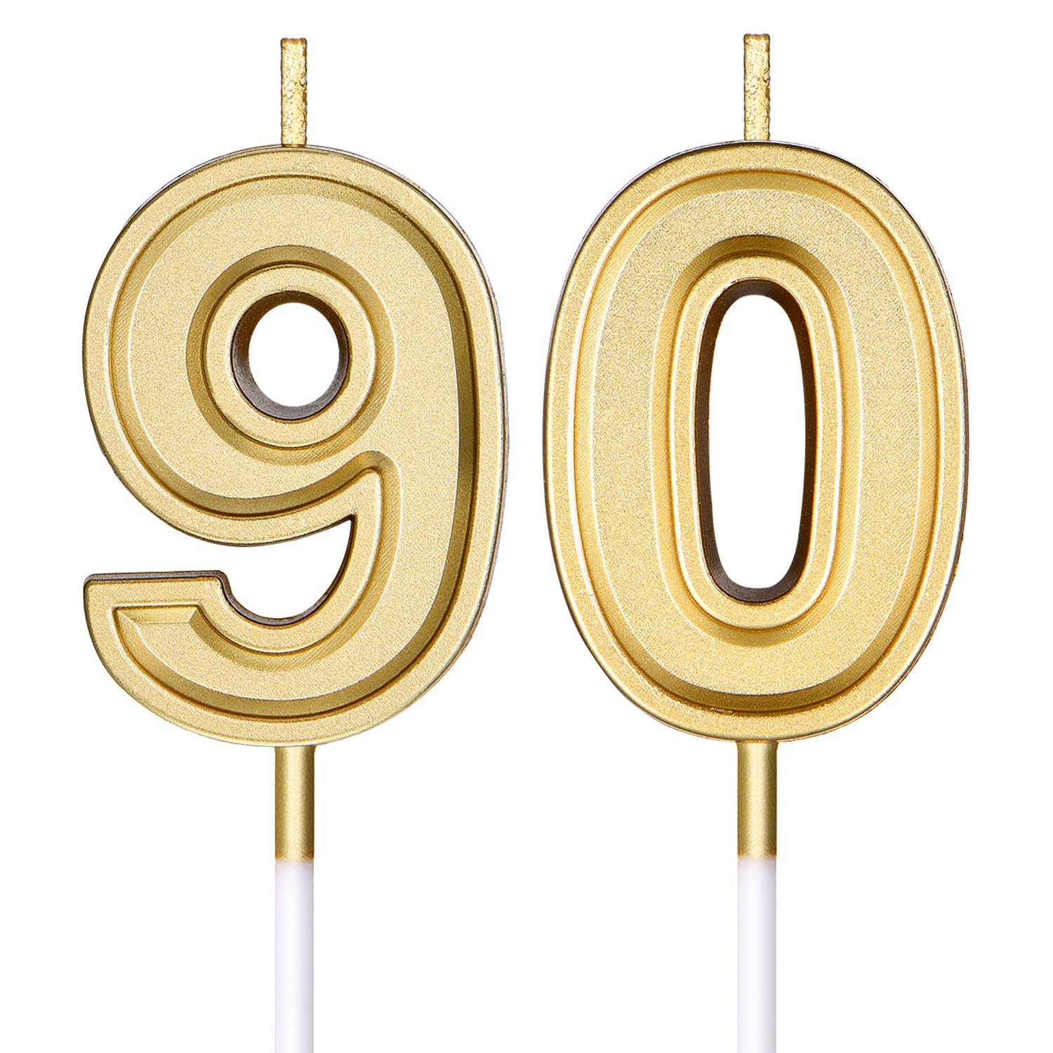 Photo 1 of Frienda Birthday Candles Cake Numeral Candles Happy Birthday Cake Topper Decoration for Wedding Anniversary Celebration Supplies(Gold,90th)