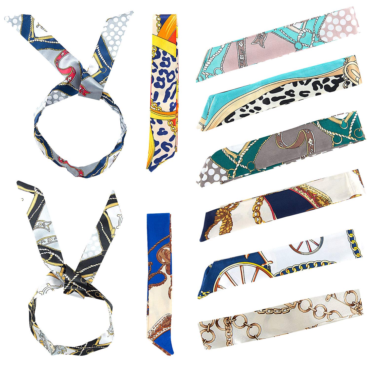 MOOKLIN ROAM Scarves Set 10 Mixed Silk Scarfs Neckerchief Neck Scarf Satin Head Hair Handbag Handle Highlights Scarf Tie Small Ribbon Women Ladies Stewardess Decoration