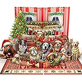 HEARTAGS- Pop Up Christmas Card With Dogs, 3D Dog Christmas Card, 6x8 in Popup Holiday Gretting Cards For Husband, Wife, Kids, Mom, Dad, Son, Daughter, Friend, Adults With Envelope and Message Note