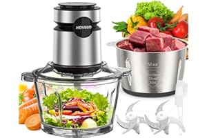 HOVOBO Food Processor, 500W Electric Meat Grinder Food Chopper with Two 8 Cup Bowls & 2 Bi-Level Blades, 2 Speed Kitchen Cutter for Vegetable, Onion, Garlic, Meat, Nuts, and Baby Food, Black