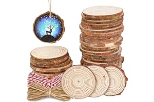 30 Pieces 2.4"-2.8" Natural Wooden Slices, Colovis Unfinished Wood Circles with Holes Tree Bark Round Log Discs DIY Crafts Hanging Ornaments (2.4"-2.8" 30Pcs, Natural)