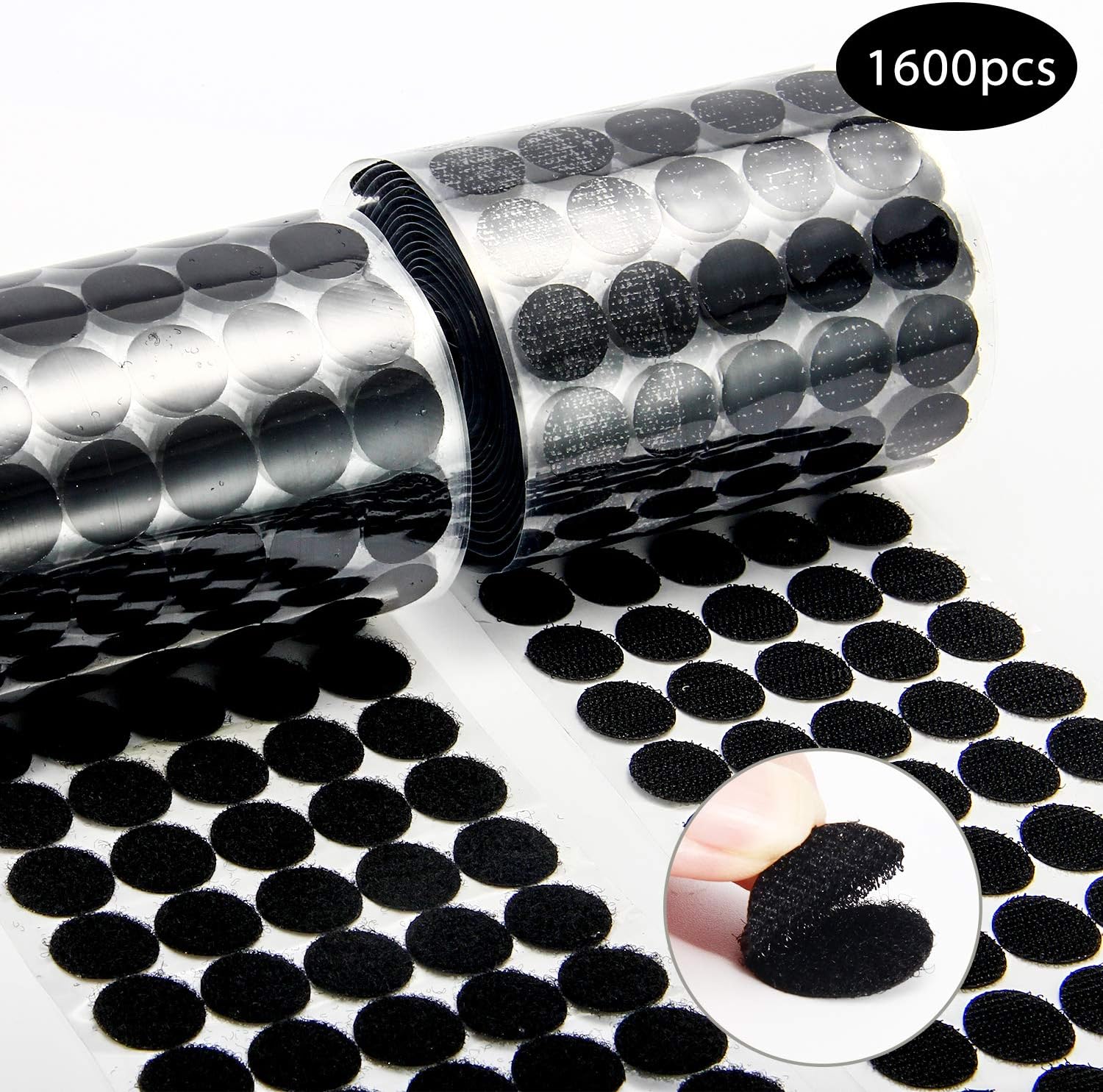 Self Adhesive Dots, OAMCEG 1600pcs (800 Pair Sets Black) 20mm/0.78" Diameter Sticky Back Coins Nylon Coins, Hook & Loop with Waterproof Sticky Glue Coins Tapes, Perfect for School,Office, Home