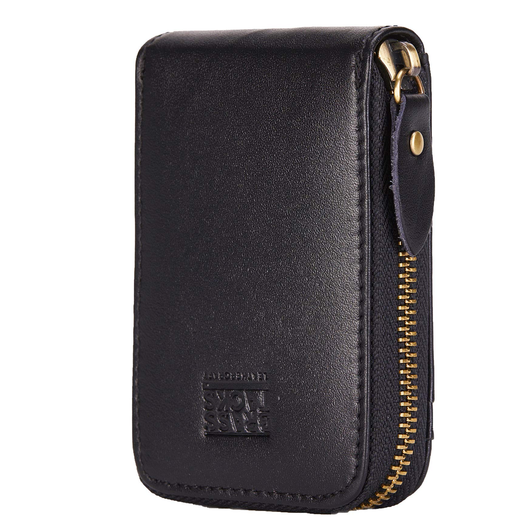 BRASS TACKS Leathercraft Credit Card Holder Zipper Card Cases Holder for Men Women Genuine Leather RFID Blocking Mini