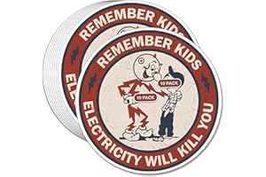 GRIT KULTURE GRITKULTURE Remember Kids Electricity Will Kill You Decal Stickers 10 Pack 2.95 Inch Safety Warning for Hard Hat, Blue Collar, Car, Truck, Window, Reddy Kilowatt, Outlets
