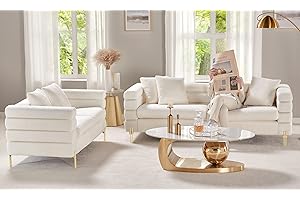 AMERLIFE Sofa, 2 Piece Sofa Set, Loveseat Set- Oversize Sofa Couch, Comfy Sofa for Living Room- Bouclé Deep Seat Sofa, White Sofa