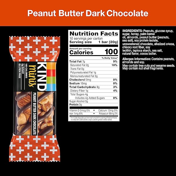 KIND MINI SNACK BARS, PEANUT BUTTER DARK CHOCOLATE, GLUTEN FREE, LOW SUGAR, LOW CALORIE SNACKS, 10 COUNT