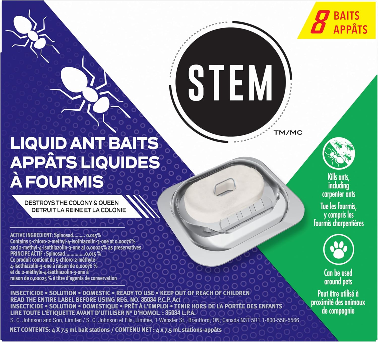 STEM Liquid Ant Baits & Traps, Destroys Colony and Queen, Kills Carpenter Ants, Spill Proof Bait Stations, Fast Acting Ant Killer Indoor, Works Within 24 Hours, 8 Count