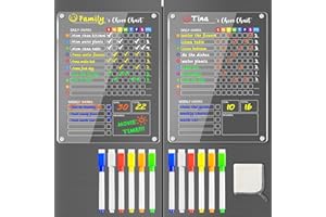 PigPotParty Magnetic Acrylic Chore Chart for Kids Multiple Kids, 12"x 16" Responsibility Chore Chart for Fridge, 2Pcs Weekly Dry Erase Board for Kids Teens Adults, Includes 12 Markers/Towel