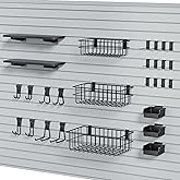 35Pcs Slatwall Accessories Kit, with Slatwall Hooks, Baskets, Shelves, Bins | Heavy Duty Slat Wall Accessory, for Garage Workshop Organization, Fits Standard Slatwall, Easy to Install &amp; Rearrange