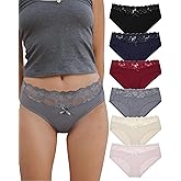 Aijolen Cotton Underwear for Women Bikini Panties Sexy Breathable Hipster with Lace Waist Multipack