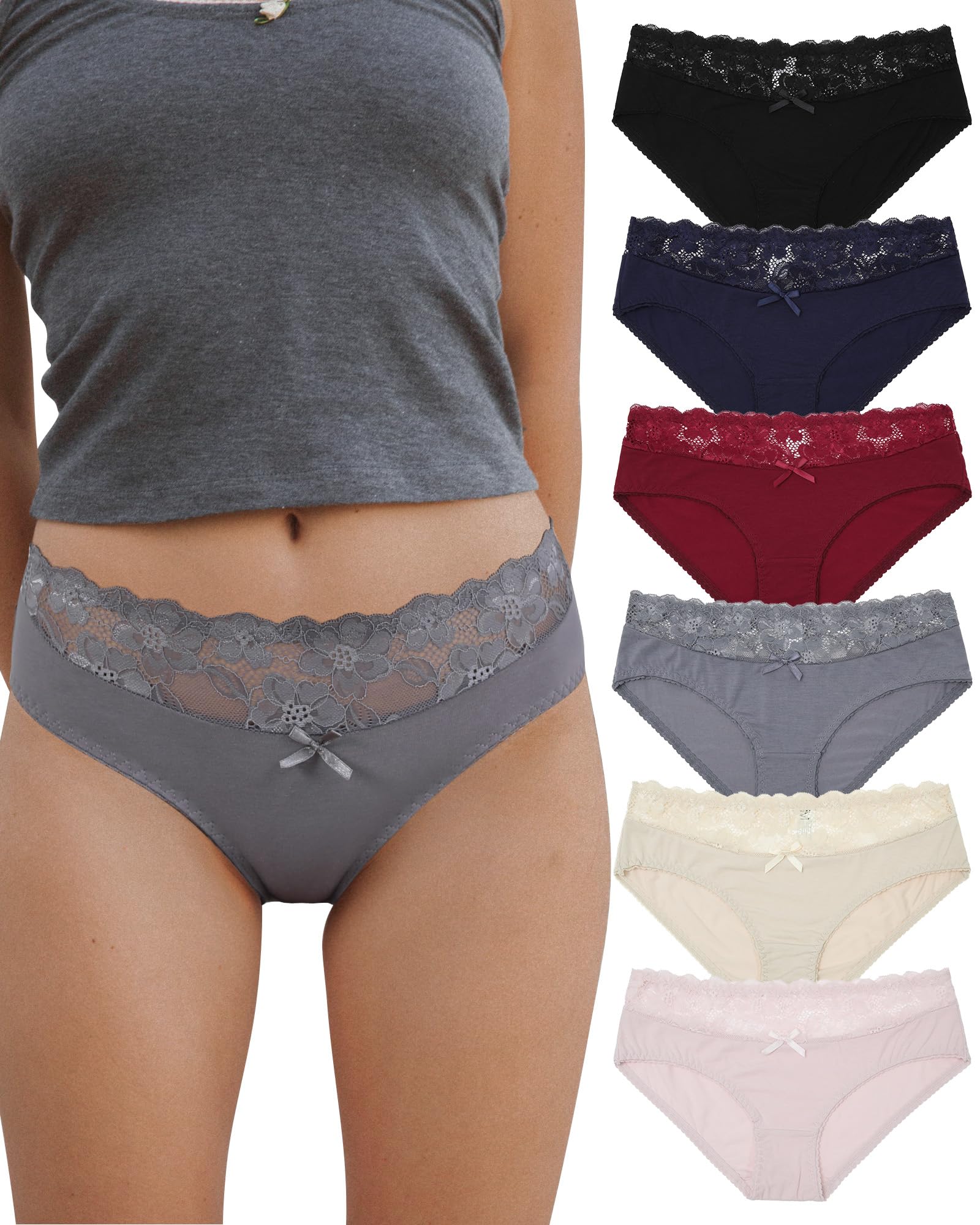 Photo 1 of Aijolen Cotton Underwear for Women Bikini Panties Sexy Breathable Hipster with Lace Waist Multipack - L