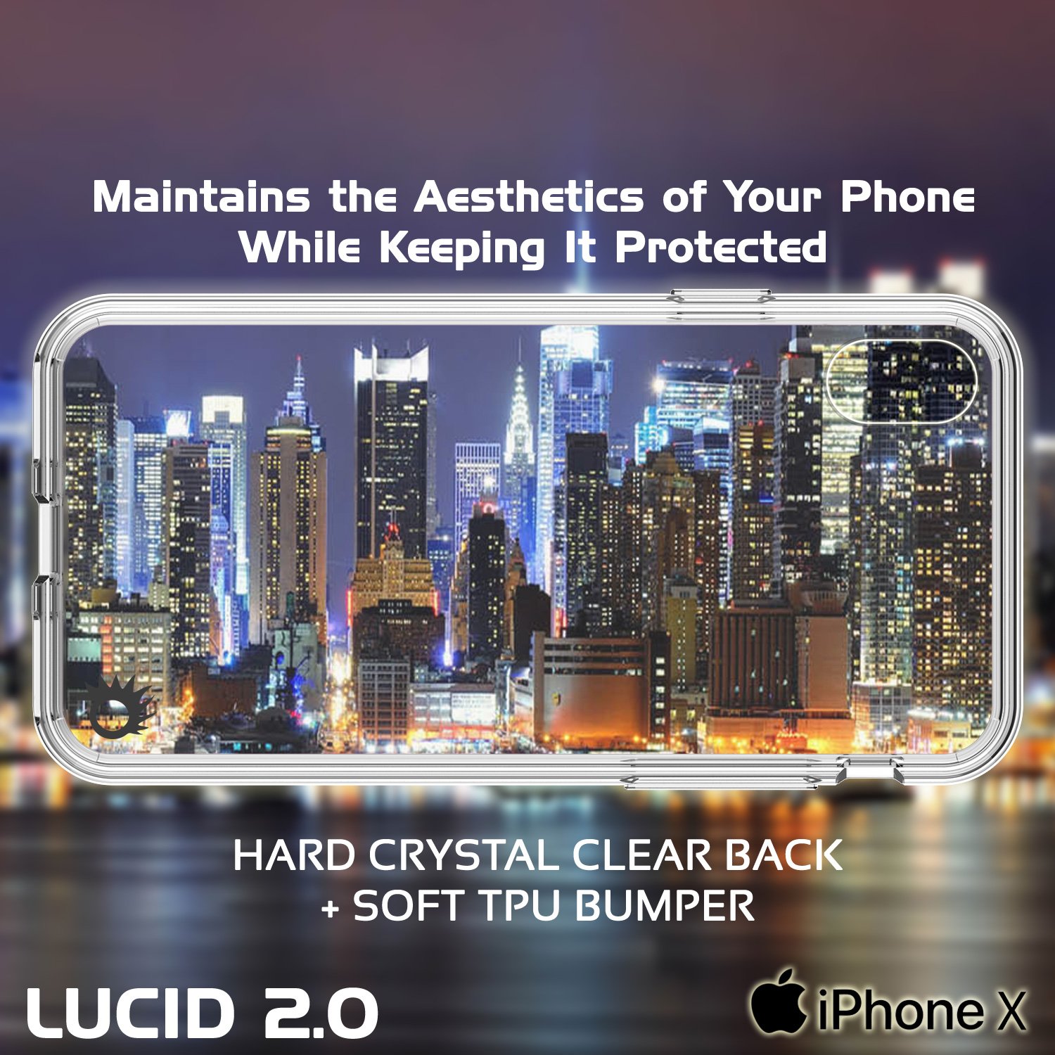 iPhone X Case, PUNKcase [Lucid 2.0 Series] [Slim Fit] [Clear Back] Armor Cover W/Integrated Anti-Shock System & Tempered Glass PUNKSHIELD Screen Protector for Apple iPhone 10 [Clear]