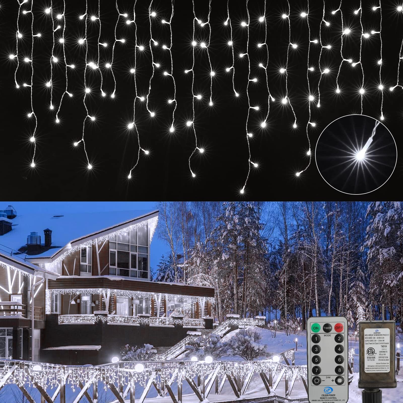 Icicle Lights Outdoor - 40 FT 432 LED Icicle Christmas Lights with 81 Drops, 8 Modes Icicle String Lights with Remote & Timer, Waterproof Fairy Lights for Roof Patio Tree House Decor, White