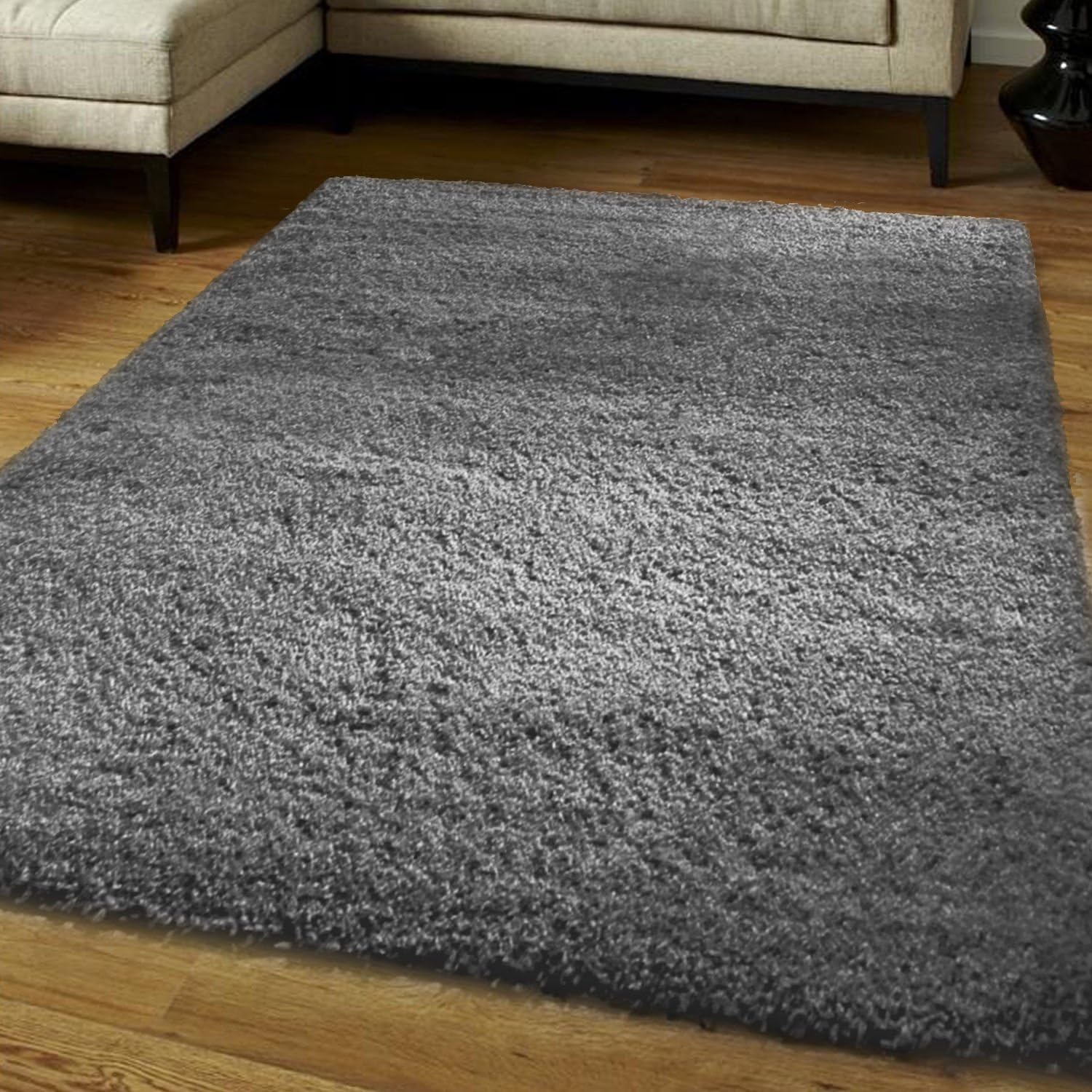 think-louder Shaggy Rug Runner Non Shed Carpet Thick & Soft in With Non Slip Gripper Underlay - DARK GREY120 x 170 cm