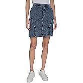 Andrew Marc Women's Woven Faux Denim Pull on Skirt